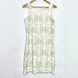 Chelsea & Violet Anthropologie sleeveless lace ivory silver dress, size Medium
